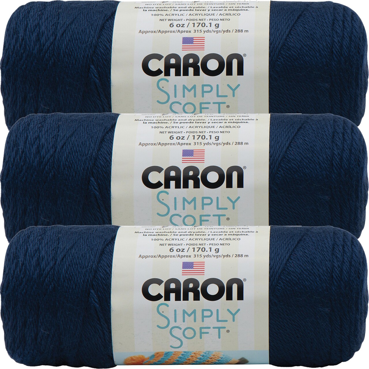Multipack of 03 - Caron Simply Soft Solids Yarn-Dark Country Blue